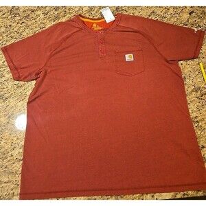 Carhartt Henley Shirt Men's XL Short Sleeve RED Loose Fit Workwear Logo